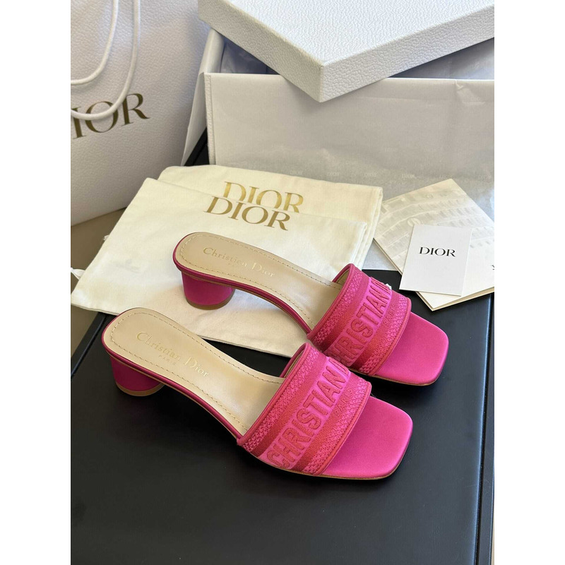 D*or dway heeled slide rani pink embroidered satin and cotton