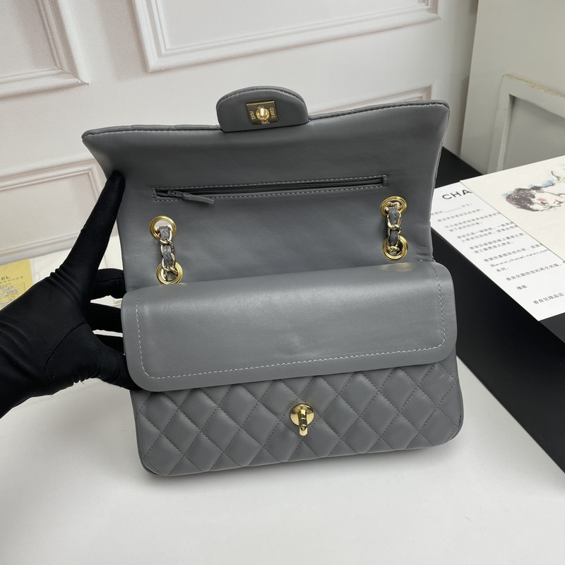 Ch*el cf leather rock gray gold buckle flap bag