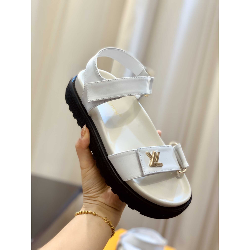 l**is V*t*n lv sunset comfort flat sandal lamb leather white