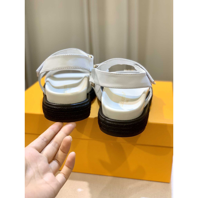 l**is V*t*n lv sunset comfort flat sandal lamb leather white