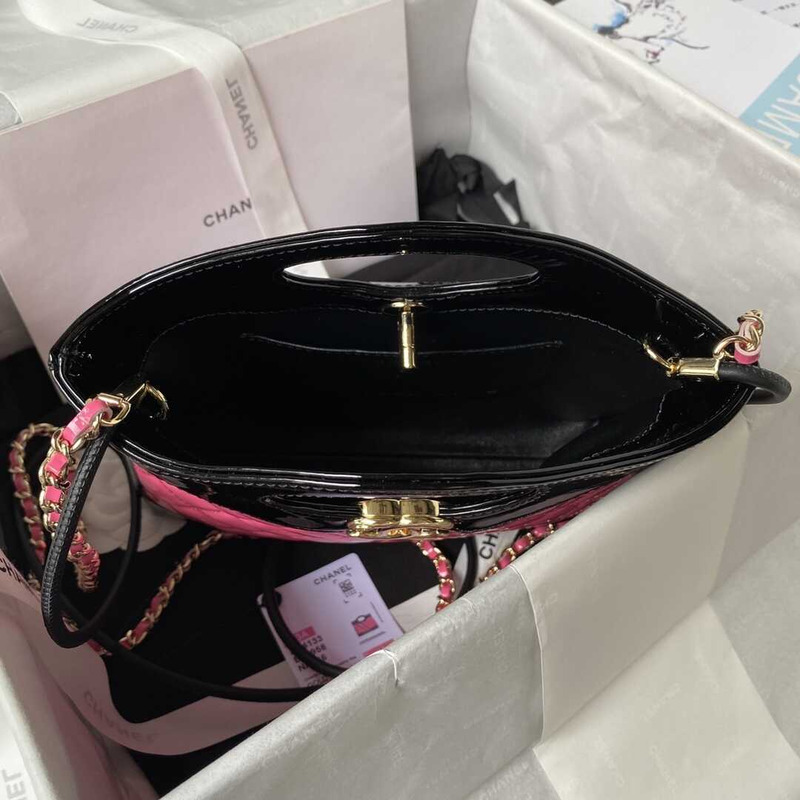 Ch*el 31 mini shopping bag patent calfskin & gold-tone metal pink