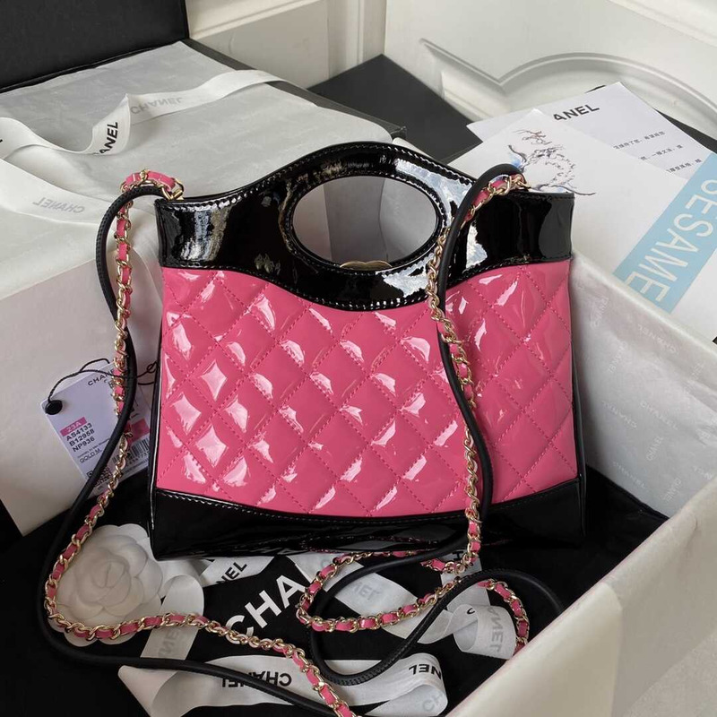Ch*el 31 mini shopping bag patent calfskin & gold-tone metal pink