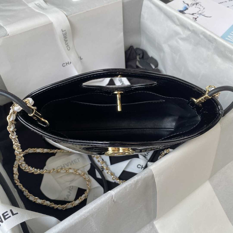 Ch*el 31 mini shopping bag patent calfskin & gold-tone metal white