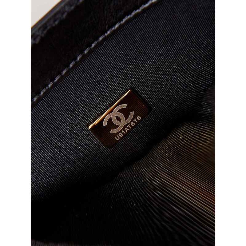 Ch*el mini flap bag with handle calfskin & black-tone metal black