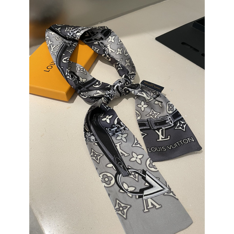 l**is V*t*n monogram jacquard denim scarf grey and black