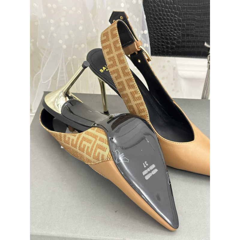 Balmain Ruby Monogram Slingback Pumps Brown