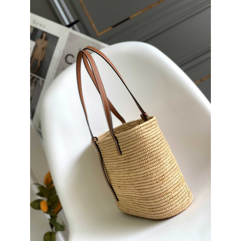 Loewe Leather and Raffia Tote In Natural & Pecan Bag