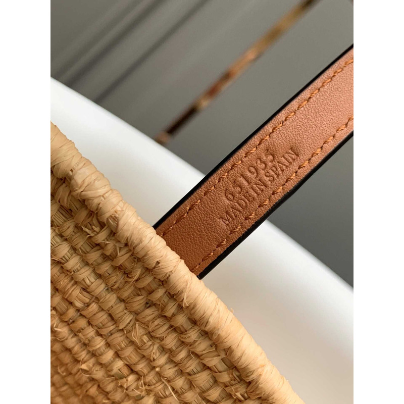 Loewe Leather and Raffia Tote In Natural & Pecan Bag