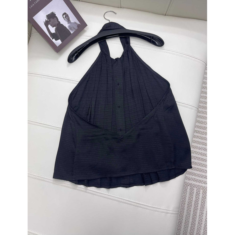 Pra*a crepe de chine jacquard top black