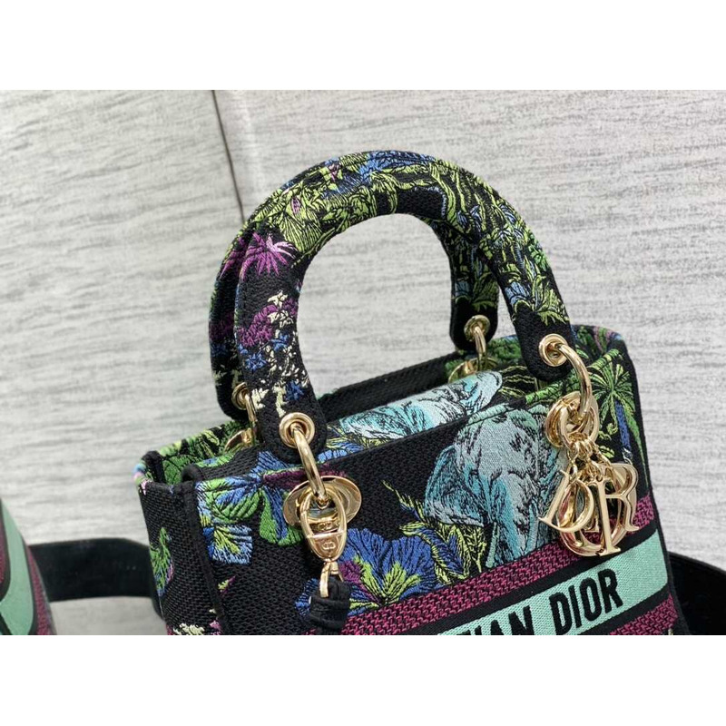 D*or medium lady d-lite bag blue multicolor toile de jouy voyage embroidery