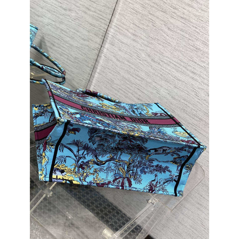 D*or book tote bag space blue fabric with multicolor voyage jouy print embroidery
