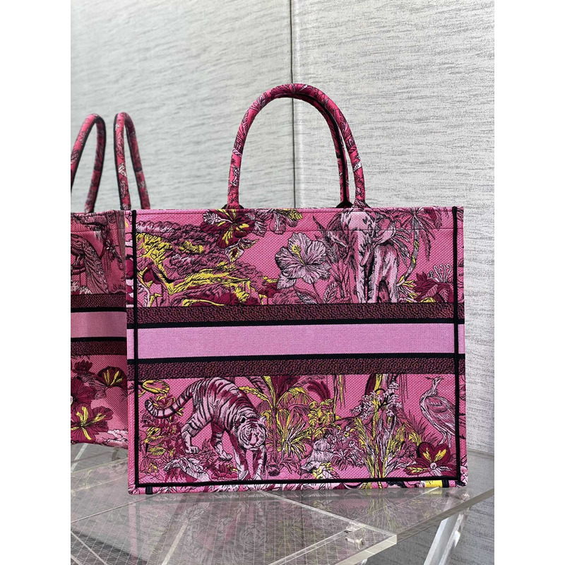 D*or book tote fuchsia multicolor toile de jouy voyage embroidery