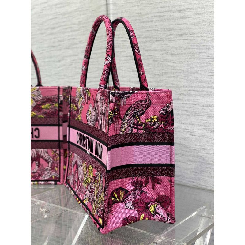 D*or medium D*or book tote pink toile de jouy voyage embroidery