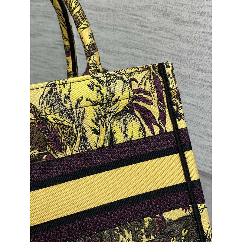 D*or small book tote bag multicolour voyage jouy print embroidery on yellow fabric