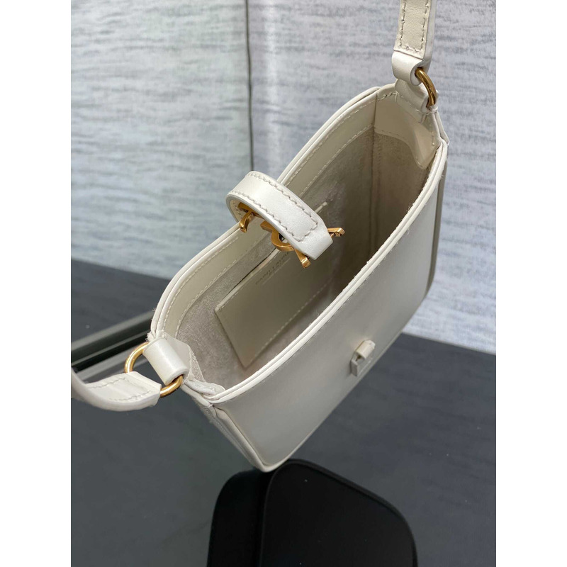 Saint Laurent LE 5 À 7 Mini Vertical Bag In Shiny Leather White