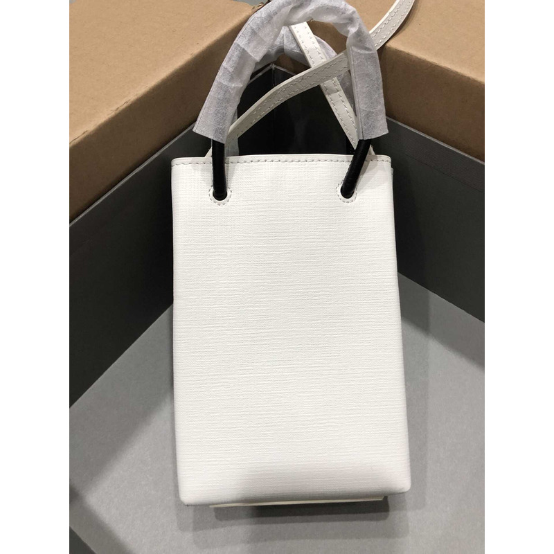 Ba*len*cia*ga textured calfskin logo shopping phone holder bag white
