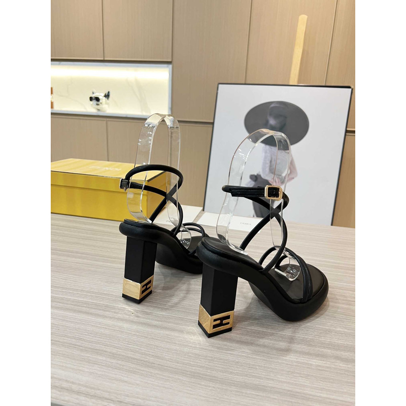 F**di black nappa leather sandals
