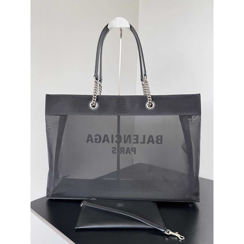Ba*len*cia*ga duty free large mesh tote bag in white/black
