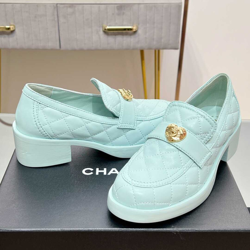 Ch*el lamskin leather loafter light blue