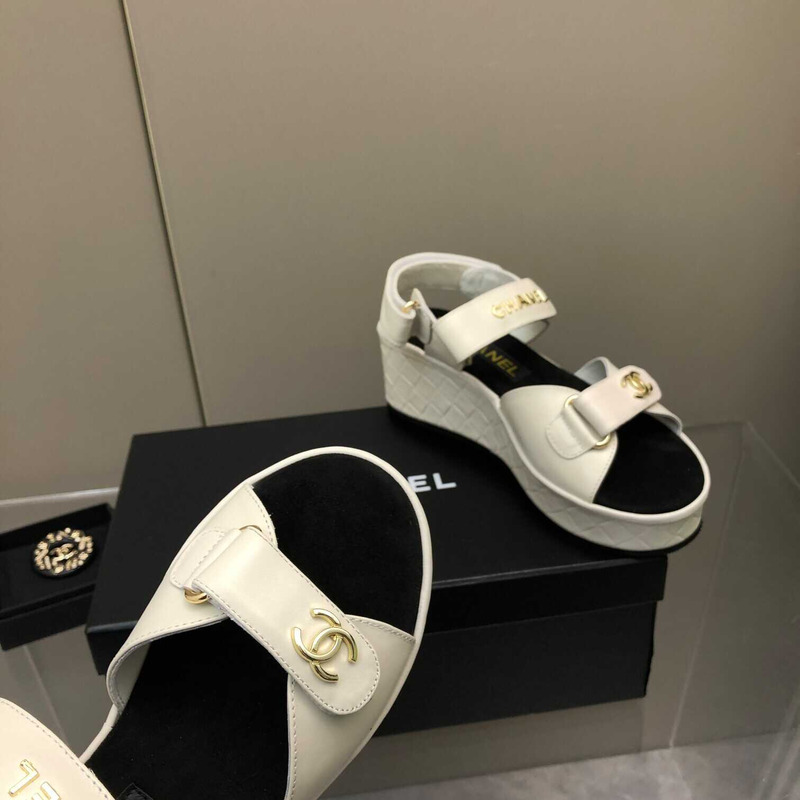 Ch*el leather sandals white