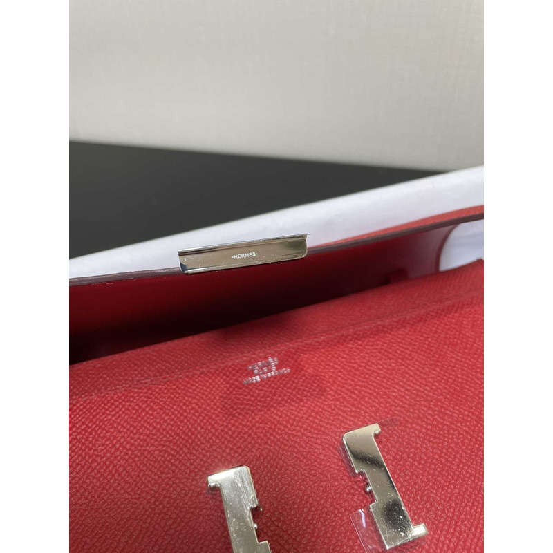 H**mes constance wallet to go silver hardware red