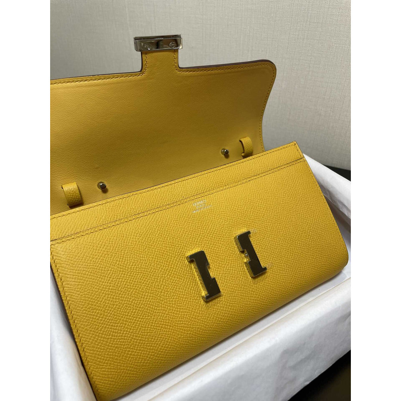 H**mes constance wallet to go silver hardware yellow