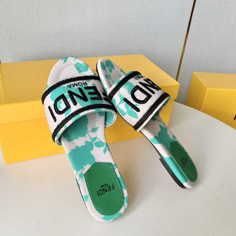 F**di green canvas sandals