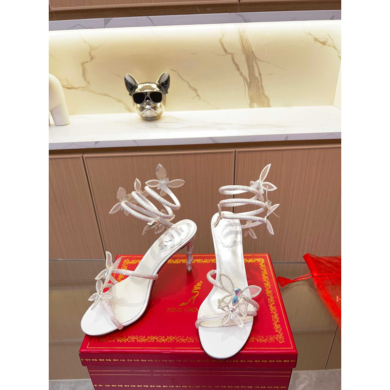 Rene Caovilla  Leruy Diamante Butterfly Wrap High Heel Sandals White