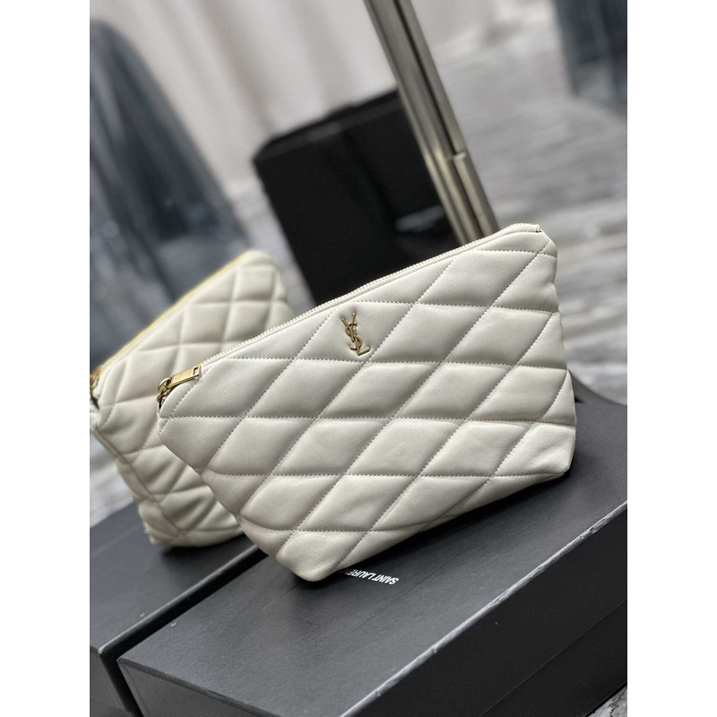 Saint Laurent Sade Calfskin Zipper Envelope Clutch Medium White