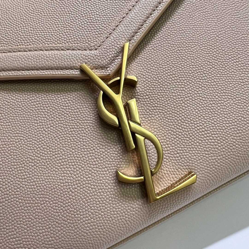 Saint Laurent Cassandra Mini Grained Embossed Leather Shoulder Crossbody Beige