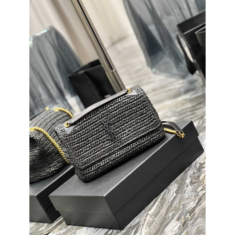 Saint Laurent Niki Medium Crocheted Shoulder Bag Black
