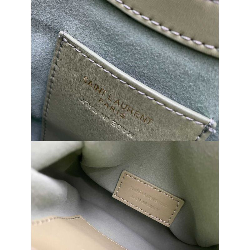 Saint Laurent LE 5 À 7 Mini Vertical Bag In Shiny Leather Green