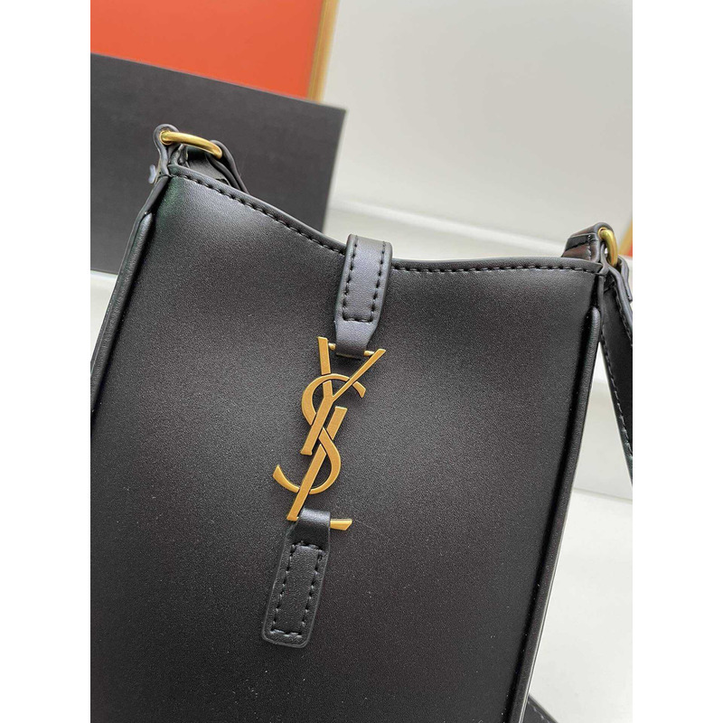 Saint Laurent LE 5 À 7 Mini Vertical Bag In Shiny Leather Black