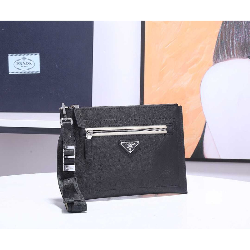Pra*a saffiano leather pouch black