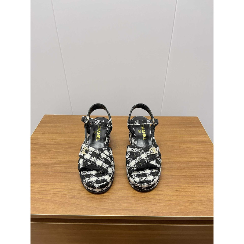 Ch*el open toe platform casual style leather party style black and white