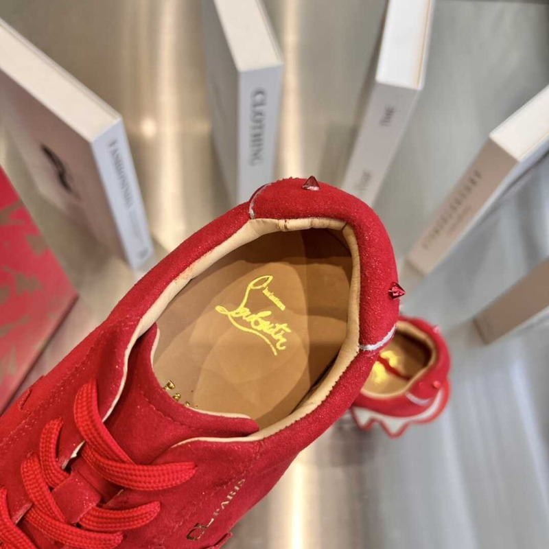 Ch**an louboutin loubishark flat metallic suede red sole runner sneakers