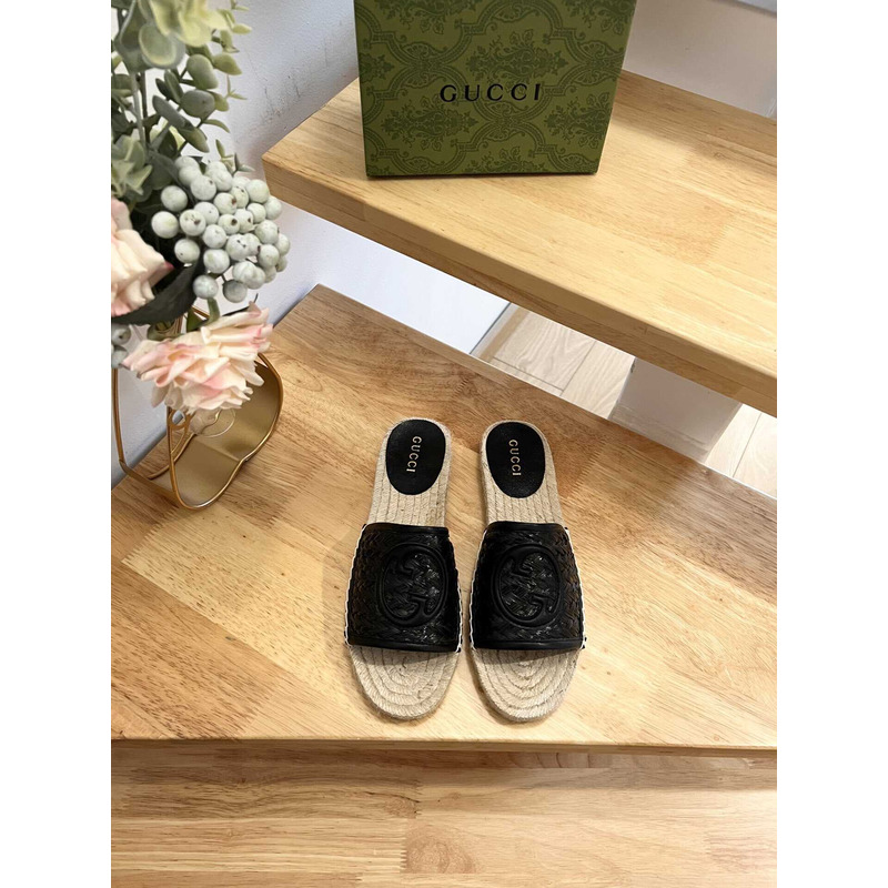 G*u*i pilar gg matelasse espadrille slide sandal black
