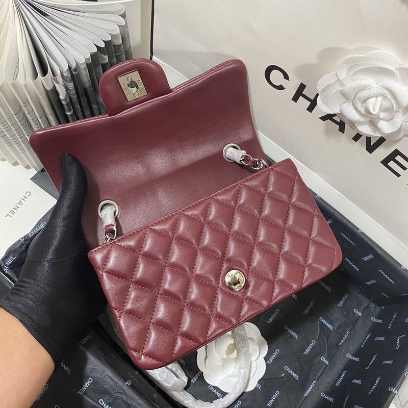 Ch*el classic flap mini  shoulder bag dark red
