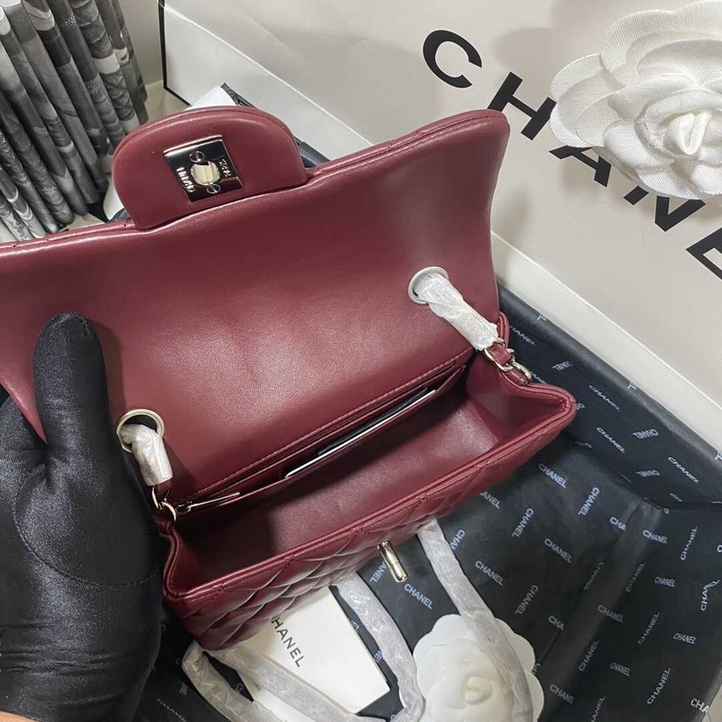 Ch*el classic flap mini  shoulder bag dark red