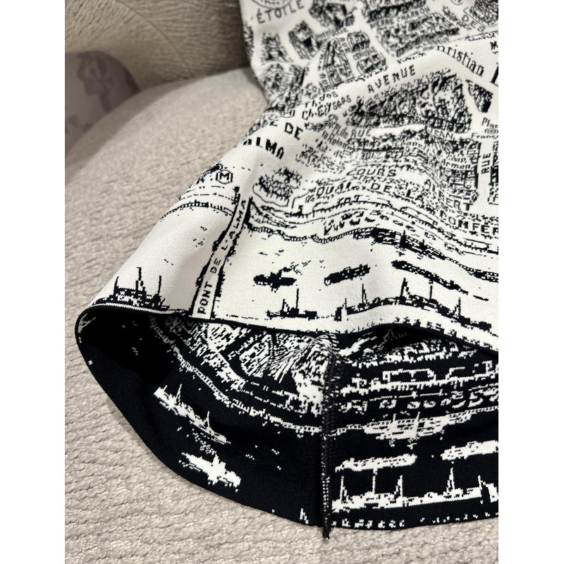 D*or short dress beige and black technical knit with plan de paris motif