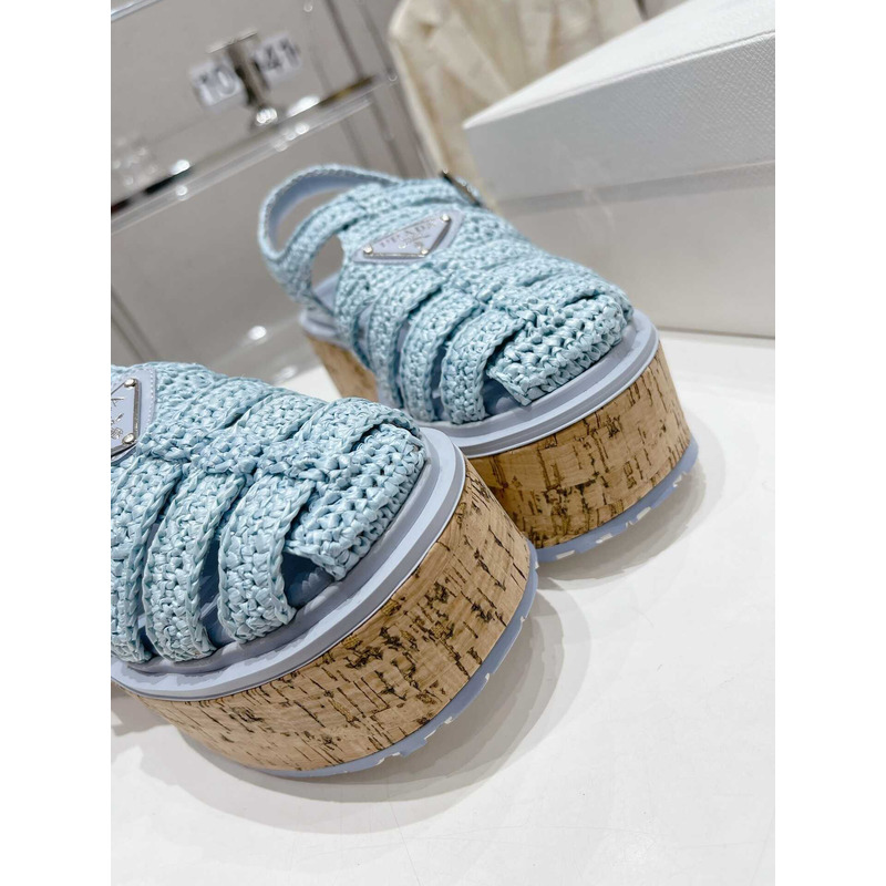 Pra*a  raffia wedge sandals light blue