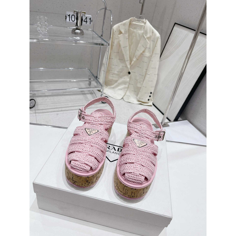 Pra*a raffia wedge sandals blue