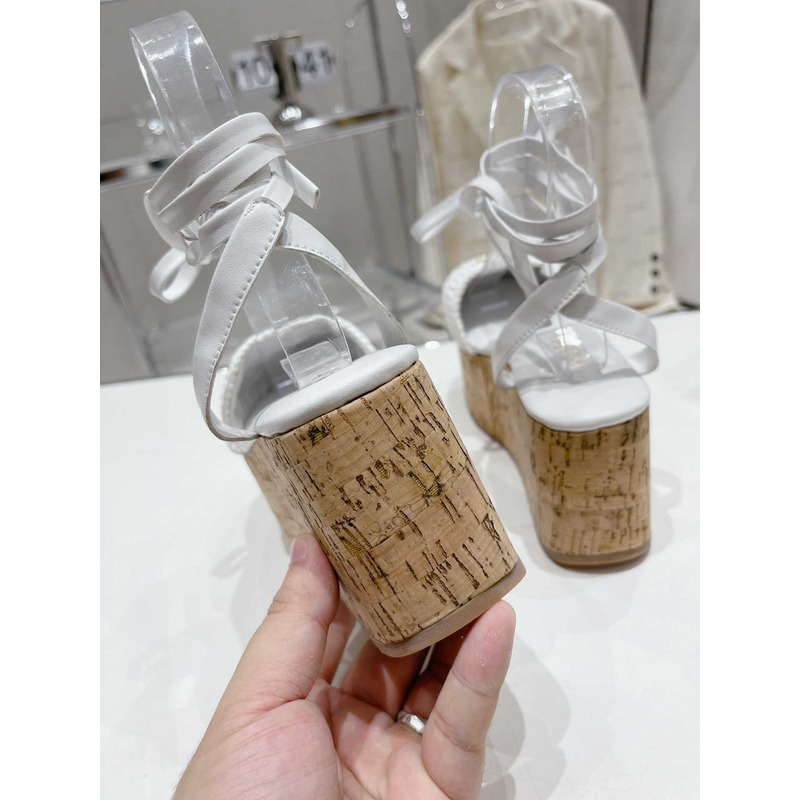 Pra*a raffia wedge sandals white