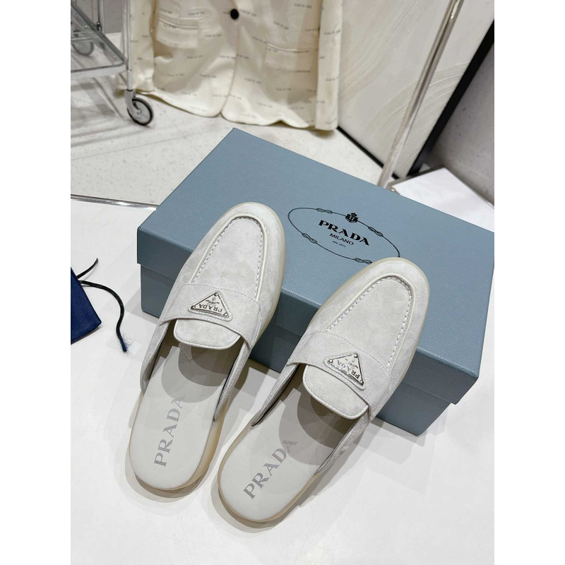 Pra*a leather mule sandals gray