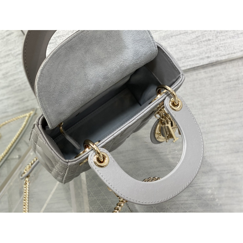 D*or mini lady D*or bag opaline gray pearlescent cannage lambskin