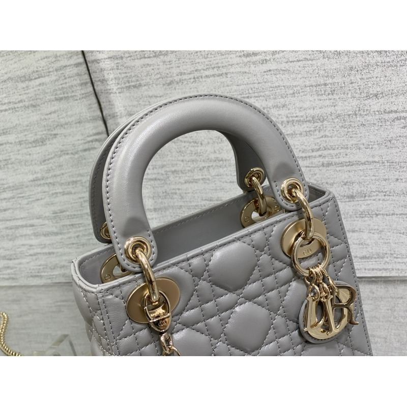 D*or mini lady D*or bag opaline gray pearlescent cannage lambskin