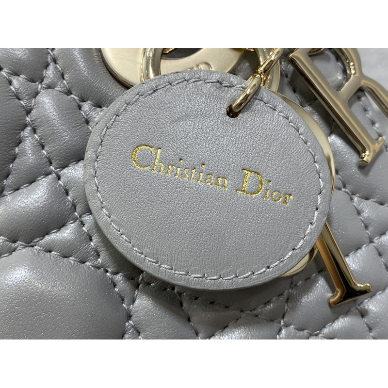 D*or mini lady D*or bag opaline gray pearlescent cannage lambskin