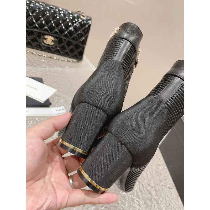 Ch*el chunky heel zipper martin boots black