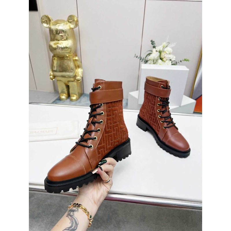 Balmain Ranger Romy Jacquard Booties Caramel