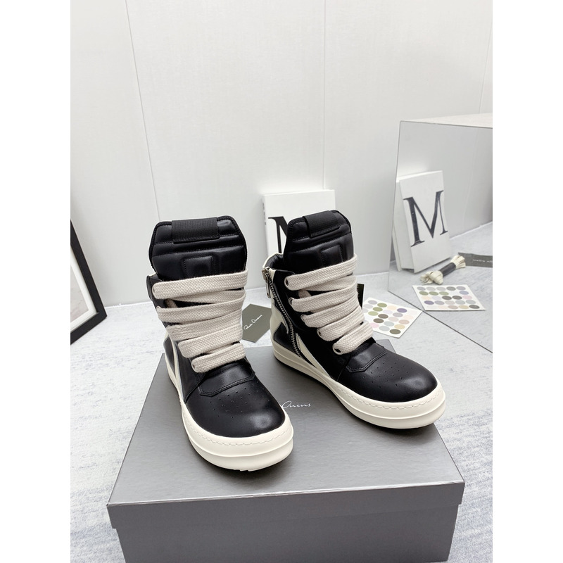 Rick Owens Geobasket High Top Sneakers Thick Lace Black